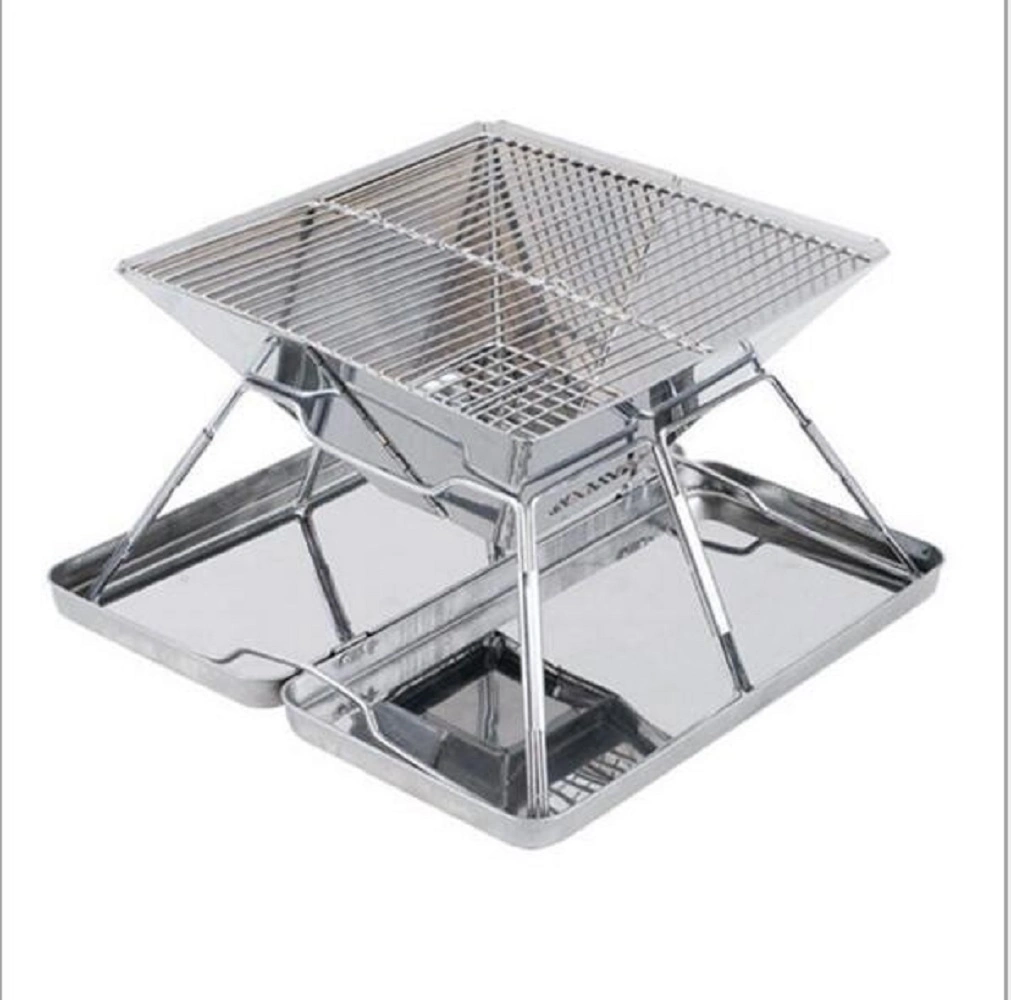 Folding Firewood Stove Stainless Steel Barbecue Stove Outdoor Camping Fire Burning Platform Barbecue Rack Campfire Stove Ai18058