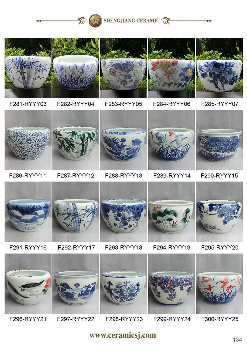 China Jingdezhen Blue and White Fishbowl Porcelain Planter with Lion Head Home Garden Ceramic Flower Pot Fish Pond