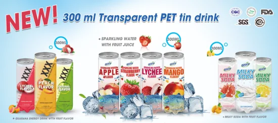 300 ml transparente Haustierdose, kohlensäurehaltiges Getränk, Mineralwasser mit Fruchtsaft