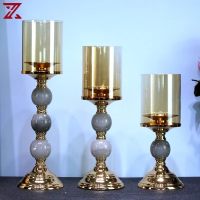 Neues Design-Set mit 2 goldfarbenen Kerzenständern mit Metallsockel, Jade, dekorativer Kerzenständer für den Tisch, Bastel-Geschenkartikel